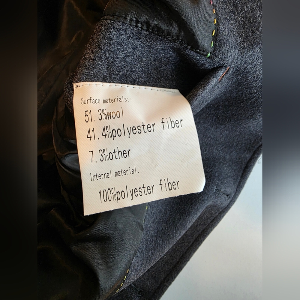 HXW.GJQ Men's Double-Breasted Gray Wool Pea Dress Coat Size Large BV-3141 - Picture 9 of 10